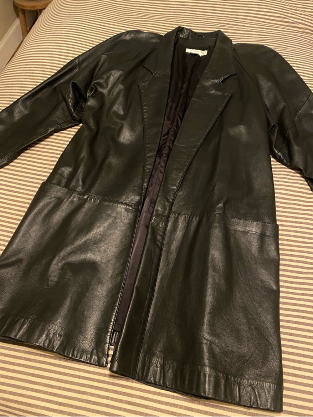 Vintage 80s Jane Justin Black Genuine Leather Trench Coat